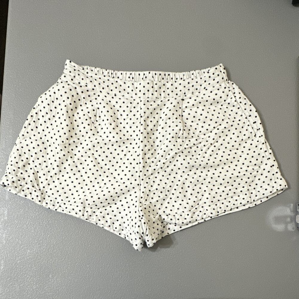 kate spade new york Women’s White/Black Polka Dot Linen Mix Pull On Shorts S